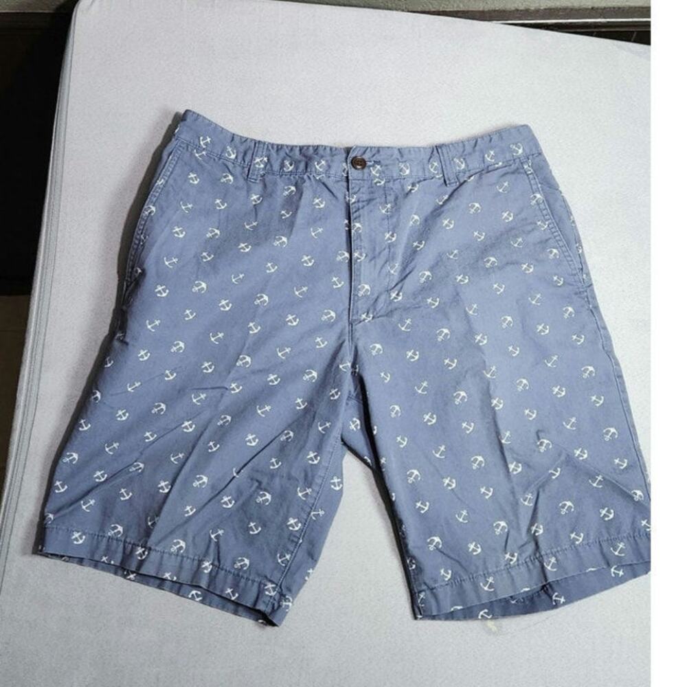 Dockers Men's Anchor Print Shorts Size 34 Blue Cotton Flat Front Nautical Casual